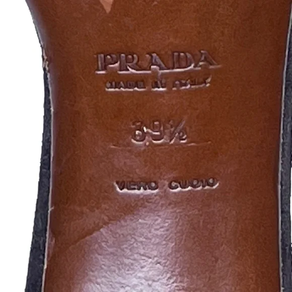 Prada Low Block Heel Buckle Strap Slide On Suede Leather Sandal - Picture 14 of 15